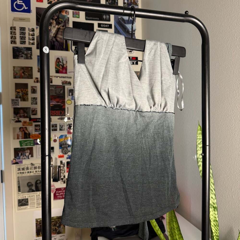 Gray and Charcoal Gradient Ombre V-Neck Halter Tank Top